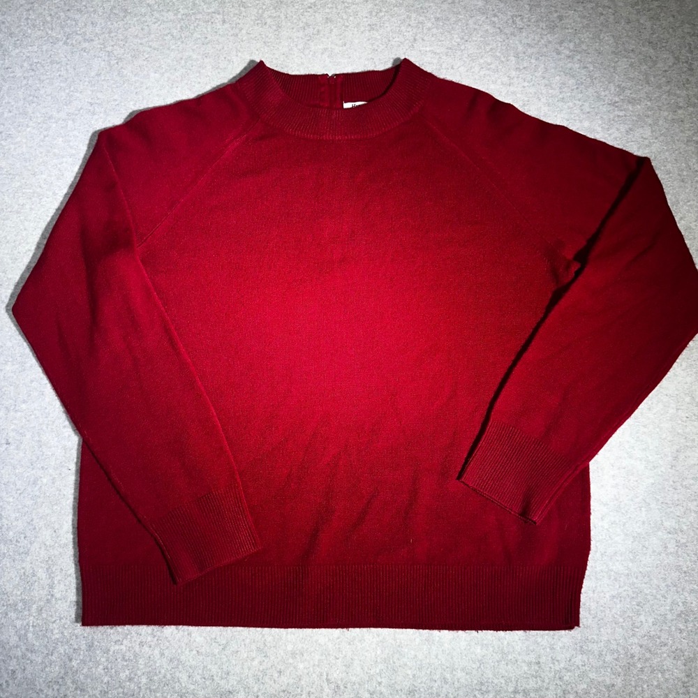 Womens Red Raglan Sleeve Crew Neck Sweater with Back Zip Detail